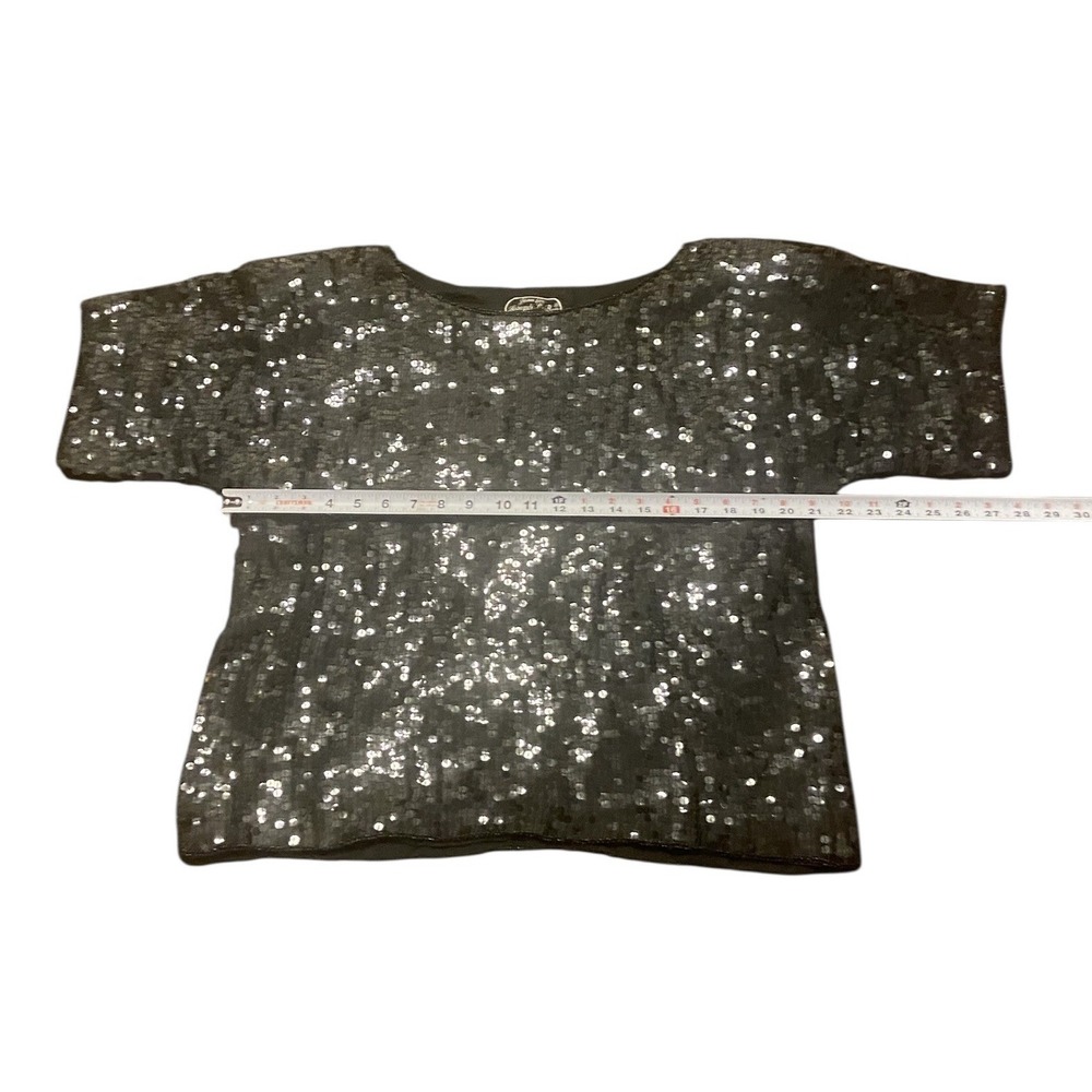 Vintage Jean for Joseph Le Bon 100% Pure Silk Black Sequin Top Women's ‎ Size L - Picture 3 of 8